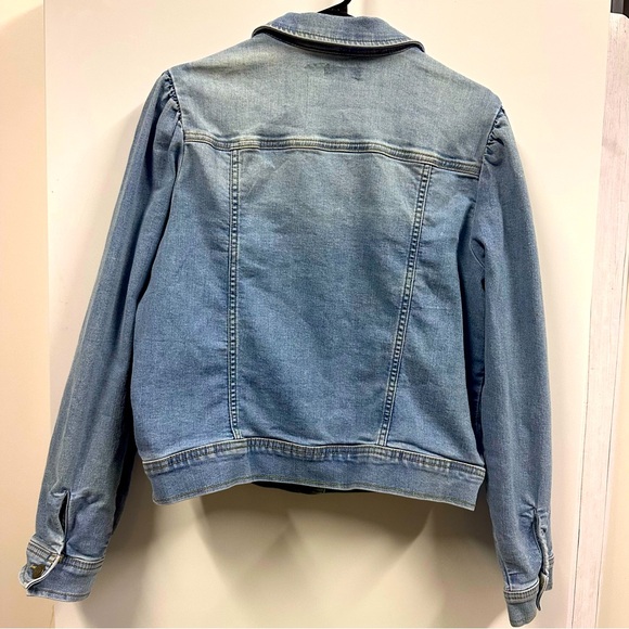 Falls Creek Denim Button Up Puff Shoulder Blue Jean Jacket With Pockets Large - Picture 4 of 10